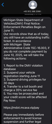 Text message scam pretending to be from the DMV